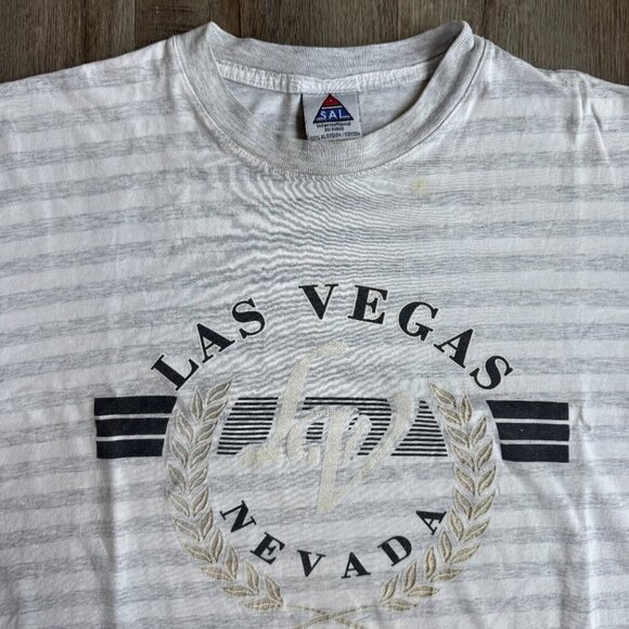 Vintage 90s Las Vegas Striped T Shirt XL Boxy Fit - Picture 2 of 4